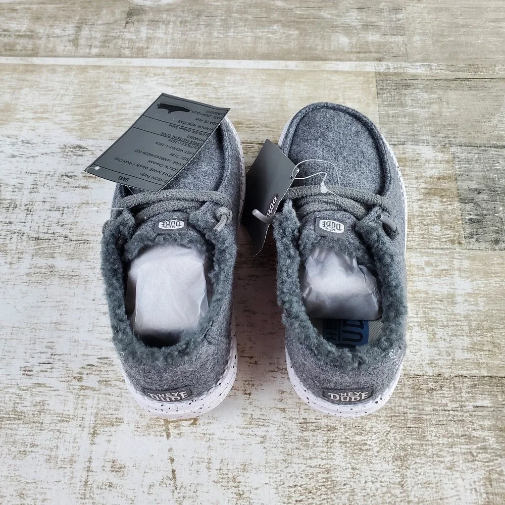 Hey Dude Wendy Wool Cozy Kids Loafer Shoes Sz 13 C13 Charcoal Round Toe Comfort